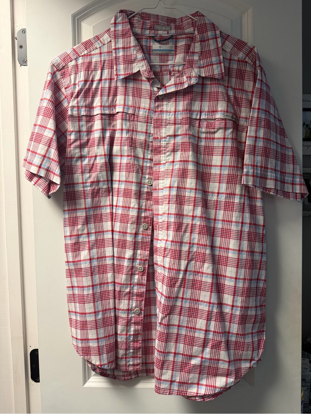 Columbia Men's Short-Sleeve Plaid Button-Down - Red & White